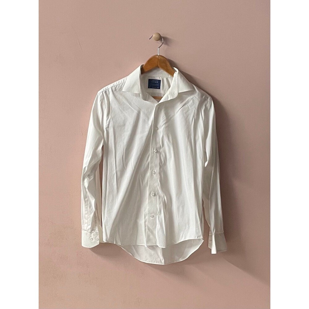 Lorenzo Uomo Performance Stretch Trim Fit White Button Down Shirt Size 32/33